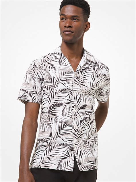 michael kors palm leaf|Palm Leaf Cotton Blend Short Sleeve Shirt .